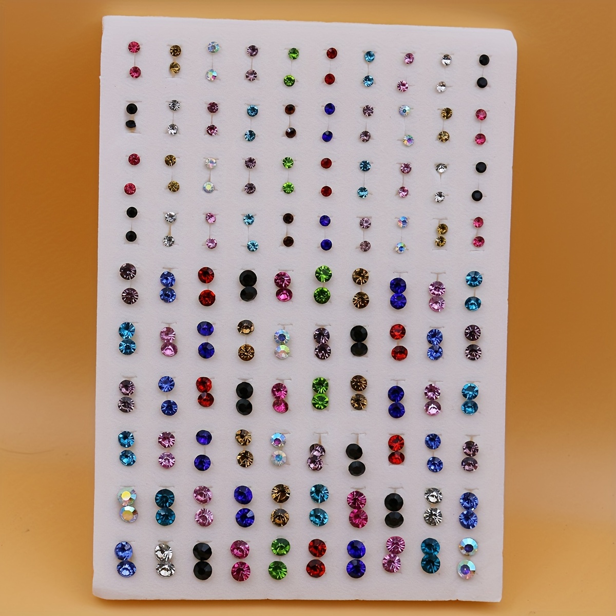100 Pairs Colorful Rhinestones Plastic Glue Needle Earrings Set